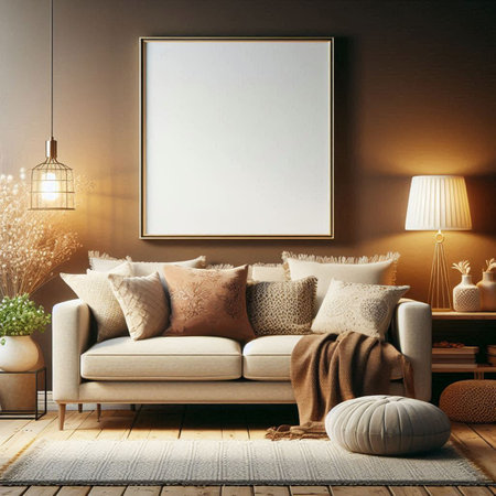 Mock up poster frame in modern interior background, 3D renderの写真素材