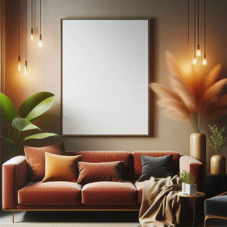 Mock up poster frame in modern interior background, 3D render illustrationの写真素材