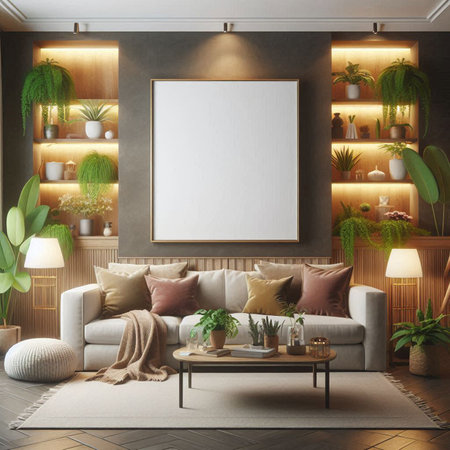 Mock up poster frame in modern interior background, 3D render