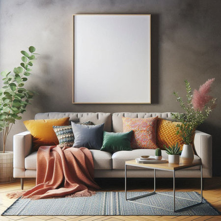 Mock up poster frame in interior background, Scandinavian style, 3D render
