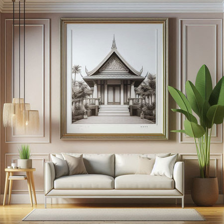 Mock up poster frame in classic interior background, 3d render