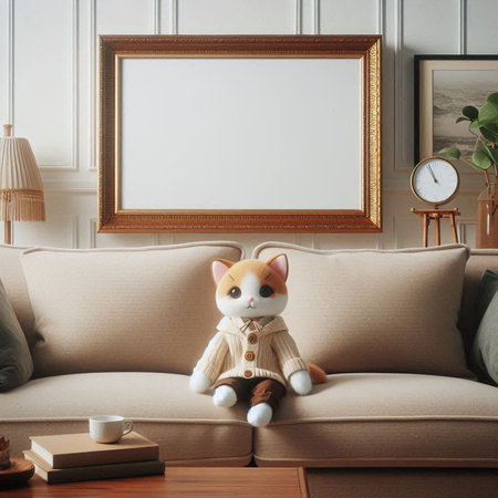 Mock up poster frame in the interior of the living room. 3d renderの写真素材