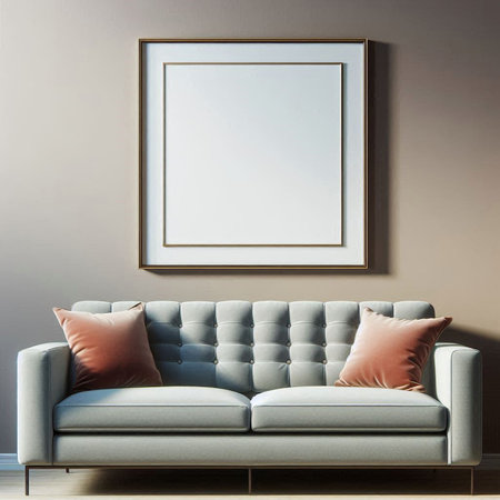 Interior of modern living room with gray sofa, mock up poster, 3d renderの写真素材