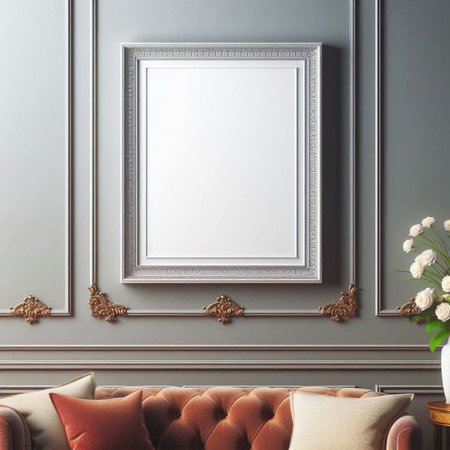 Mock up blank frame in classic interior background. 3d render illustration