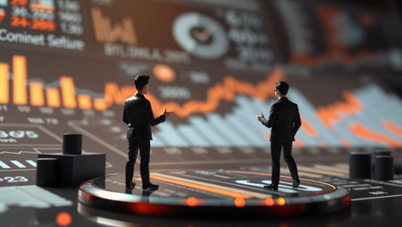 Two businessmen standing on the background of the stock chart. 3d renderingの写真素材