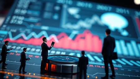 Group of business people and stock market graph on virtual screen. Investment and trading concept.の写真素材