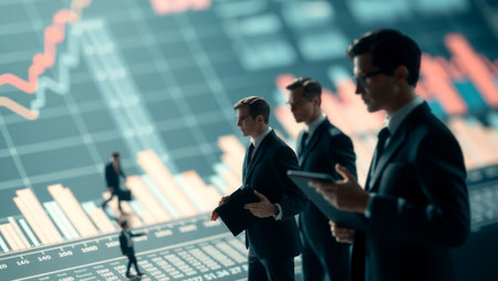 Business people standing on the background of the stock exchange. Business concept.の写真素材