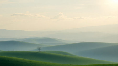 Beautiful morning landscape in Tuscany, Italy. Early morning.の写真素材