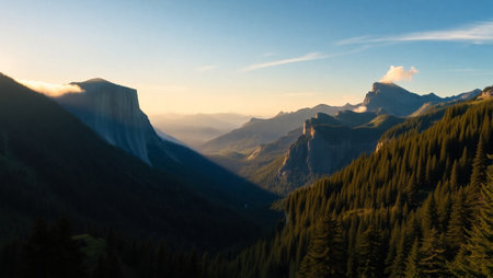 Panoramic view of the mountain range at sunrise