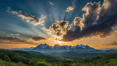 Sunset in the mountains. Sunrise in the mountains. Landscape with mountains.