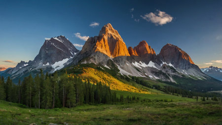 Sunset in the Dolomites. Magnificent alpine landscape.