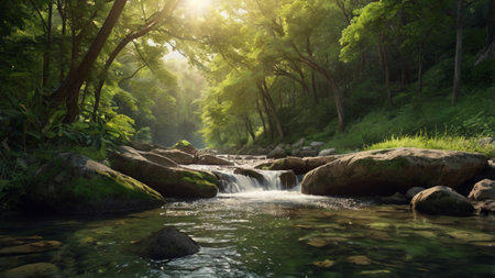 Waterfall in the forest. Beautiful nature scene with waterfall in the forest.