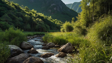 Mountain river in the mountains. Beautiful landscape with mountain river.の写真素材