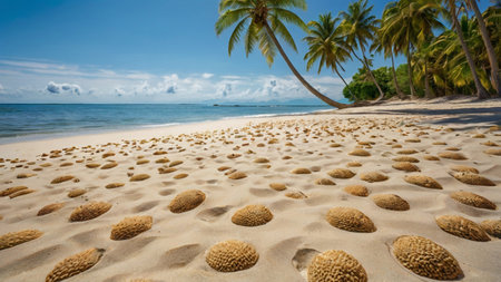 Tropical beach with palm trees and sand dunes. Seychellesの写真素材
