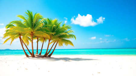 Coconut palm trees on tropical beach at Seychellesの写真素材