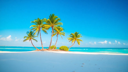 tropical beach in Maldives with few palm trees and blue lagoonの写真素材