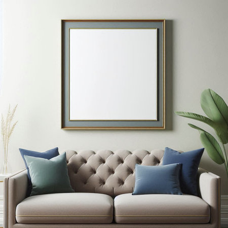 Mock up poster frame in interior background, 3D render illustration