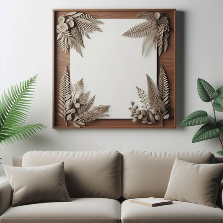 Interior of living room with mock up poster frame, 3d render