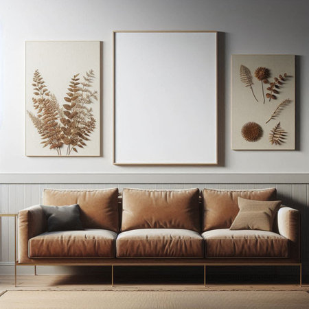 Mock up poster frame in interior background, Scandinavian style, 3d render