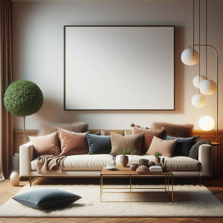 Mock up poster frame in Scandinavian style interior. 3d renderの写真素材