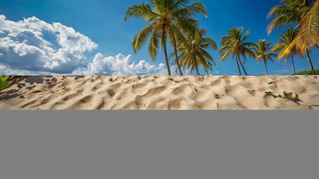 Coconut palm trees on a tropical beach with sand dunesの写真素材
