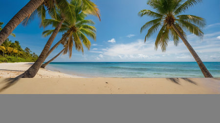 Tropical beach with coconut palm trees. Seascape background