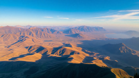 Mountain landscape at sunset, Leh Ladakh, Jammu and Kashmir, Indiaの写真素材