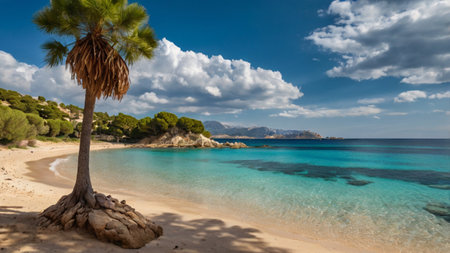 Panoramic view of beautiful beach on Majorca island, Spainの写真素材