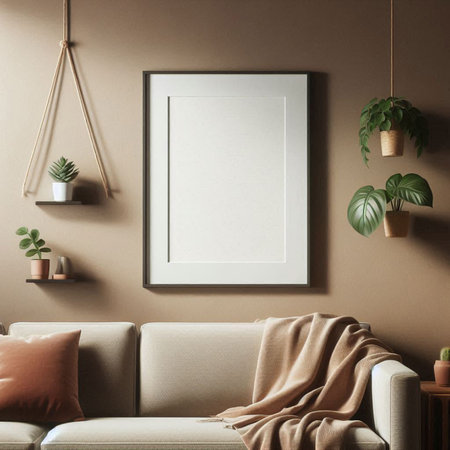 Mock up poster frame in interior background, Scandinavian style, 3D render