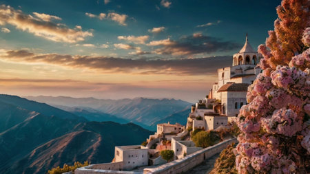 View of the Monastery of Santa Maria at sunset. Basilicata, Italyの写真素材