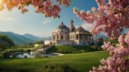 Panoramic view of a beautiful spring landscape.の写真素材