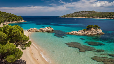 Panoramic view of Cala Figuera beach, Costa Brava, Catalonia, Spainの写真素材