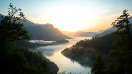 Sunrise over the lake in the mountains of Bavaria, Germanyの写真素材