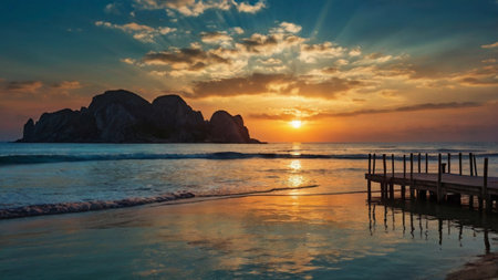Sunset on the beach in Palawan, Philippines. Panoramaの写真素材