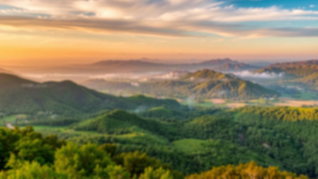 Panoramic view of misty morning at Doi Pha Tang, Chiang Rai, Thailand
