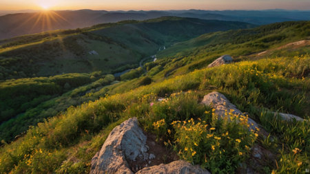 Sunset in the mountains. Ukraine, Carpathian Mountains.の写真素材