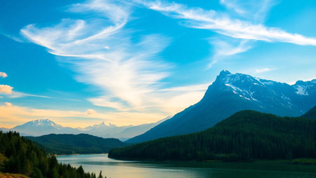 Mountain lake in the Canadian Rockies. The concept of active and photo tourism