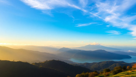 Mountain and lake in the morning at Doi Inthanon National Park, Thailandの写真素材