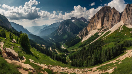Dolomites mountains in Italy. Panoramic view of Dolomitesの写真素材
