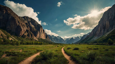 Beautiful summer landscape in the mountains of Kyrgyzstan.の写真素材
