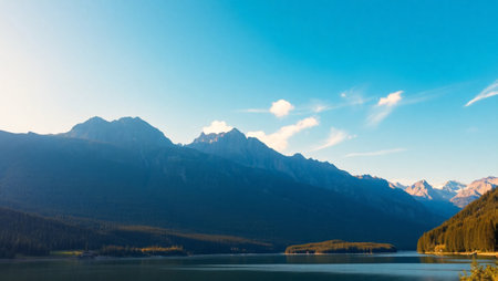 Mountains and lake in Banff National Park, Alberta, Canadaの写真素材