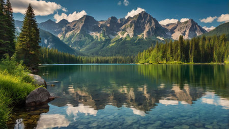 Mountain lake in the Canadian Rockies. The concept of active, ecological and photo tourismの写真素材