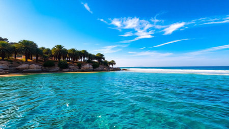 Palm trees in the sea, Costa Paradiso, Sardiniaの写真素材