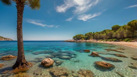 Panoramic view of Cala Figuera beachの写真素材
