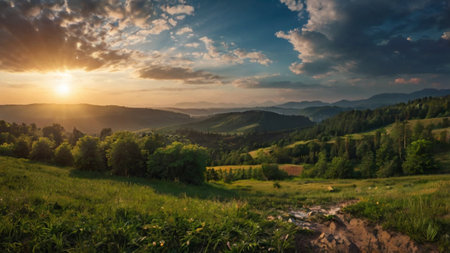 Summer landscape in the Carpathian Mountains. Ukraine, Europe.の写真素材
