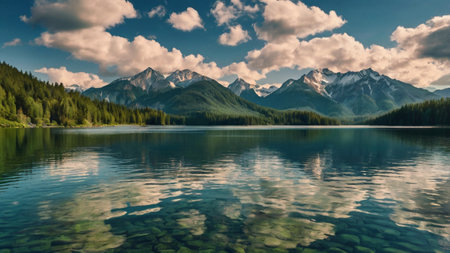 Mountain lake with reflection of mountains in the water. Panorama.