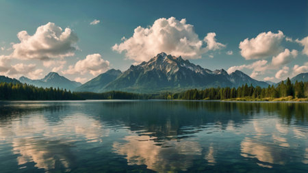 Mountain lake with reflection in the water. Beautiful summer landscape.