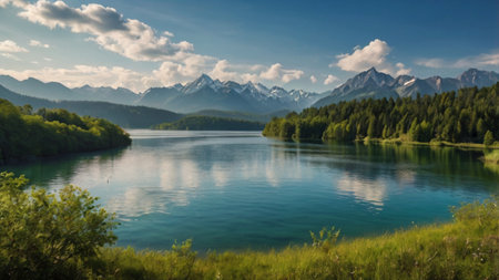 Mountain lake in Altai mountains. Panoramic view.の写真素材