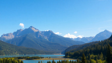 Mountains and Lake in Banff National Park, Alberta, Canadaの写真素材