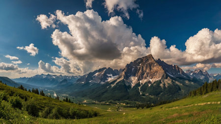 Panoramic view of mountains in Italy.の写真素材